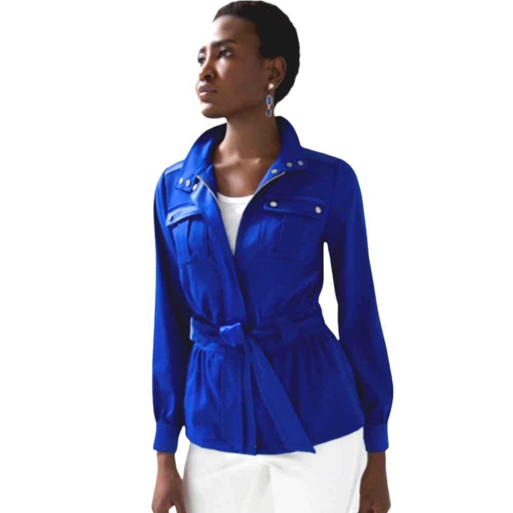 White House Black Market Nwot Royal Blue LS Covered Zip Front Shaket (Jacket)